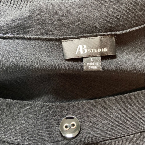 AB Studio Black Knit Sweater Top with Buttons Ribbed Large L Blouse 3/4 Sleeve - Picture 11 of 13
